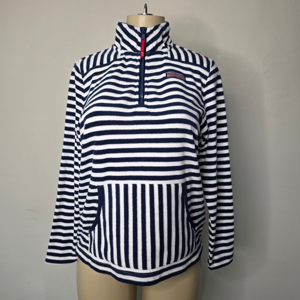 Vineyard Vines Pullover Womens XS Blue Striped 1/4 Zip French Terry Beach Vacay